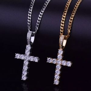 Mens Diamond Cross Necklace CZ Cuban Link Necklace